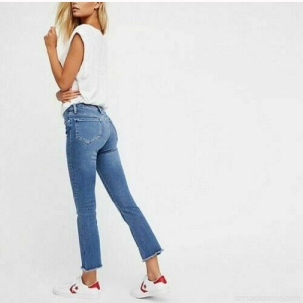 Free People High Waist Crop Raw Hem Jeans